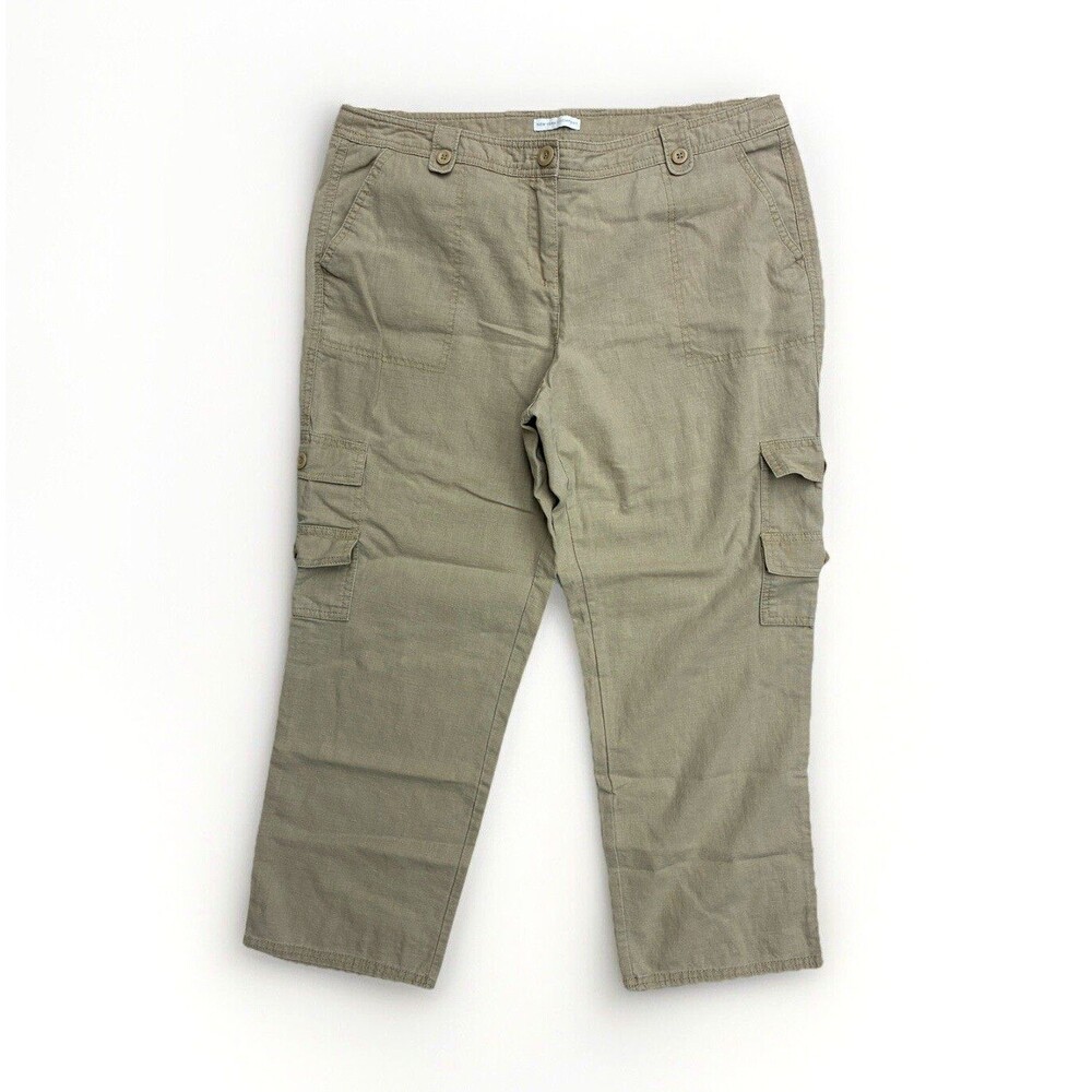 NY & Co Linen Blend Utility Cargo Pants Sz 14 Tan Khaki Earthy Coastal Gorpcore